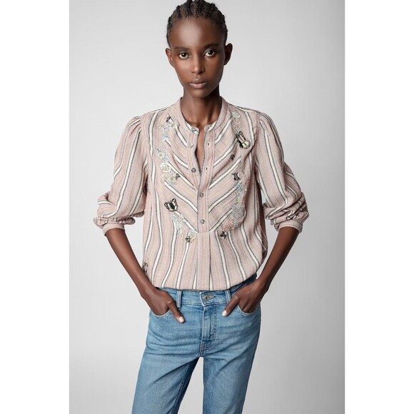 Zadig & Voltaire Teda Raye Brod Shirt Blouse Top Floral Embroidered S 280900 - Picture 1 of 8